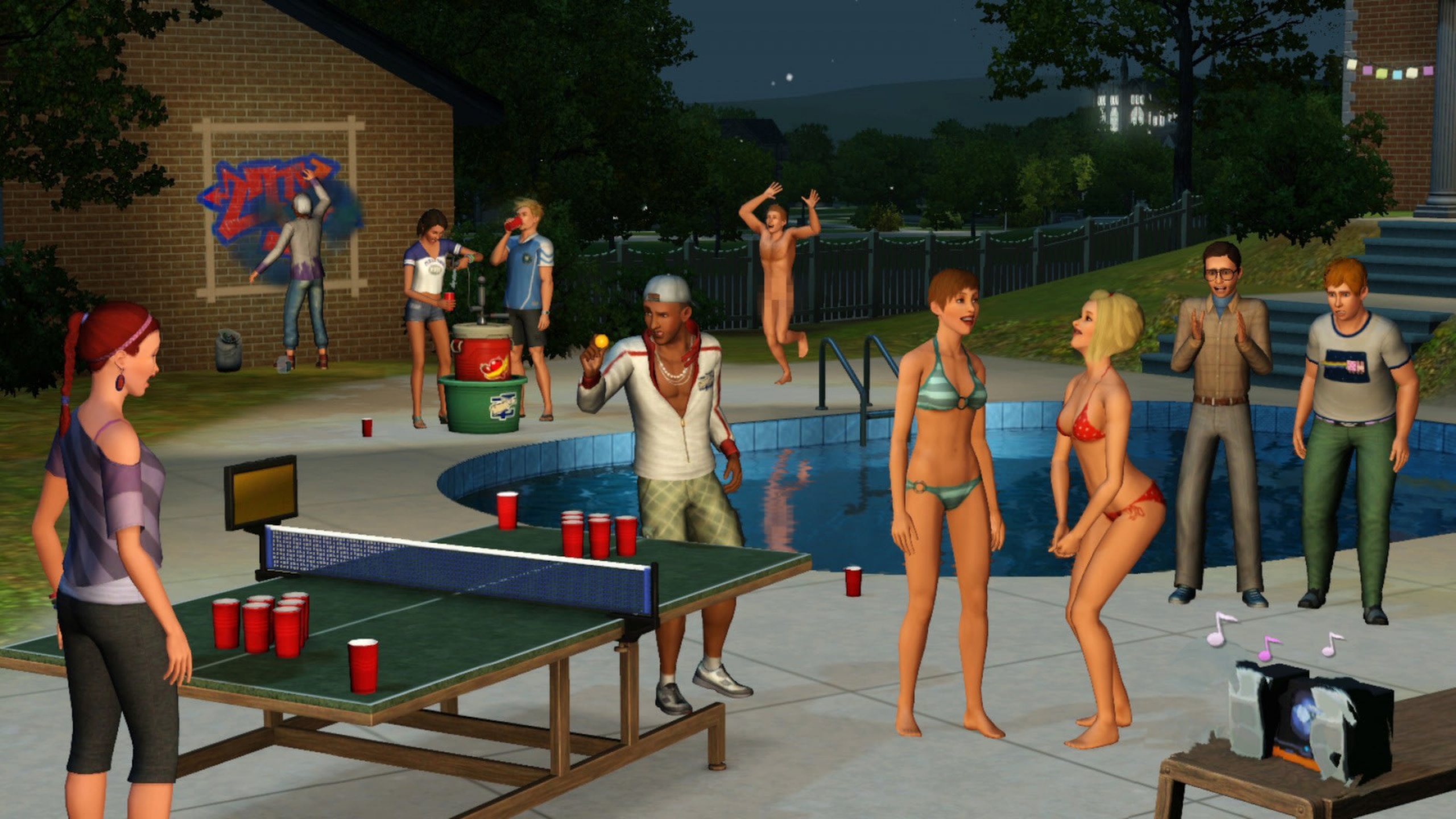 The Sims 3 University Life official screenshot of campus parties and social activities