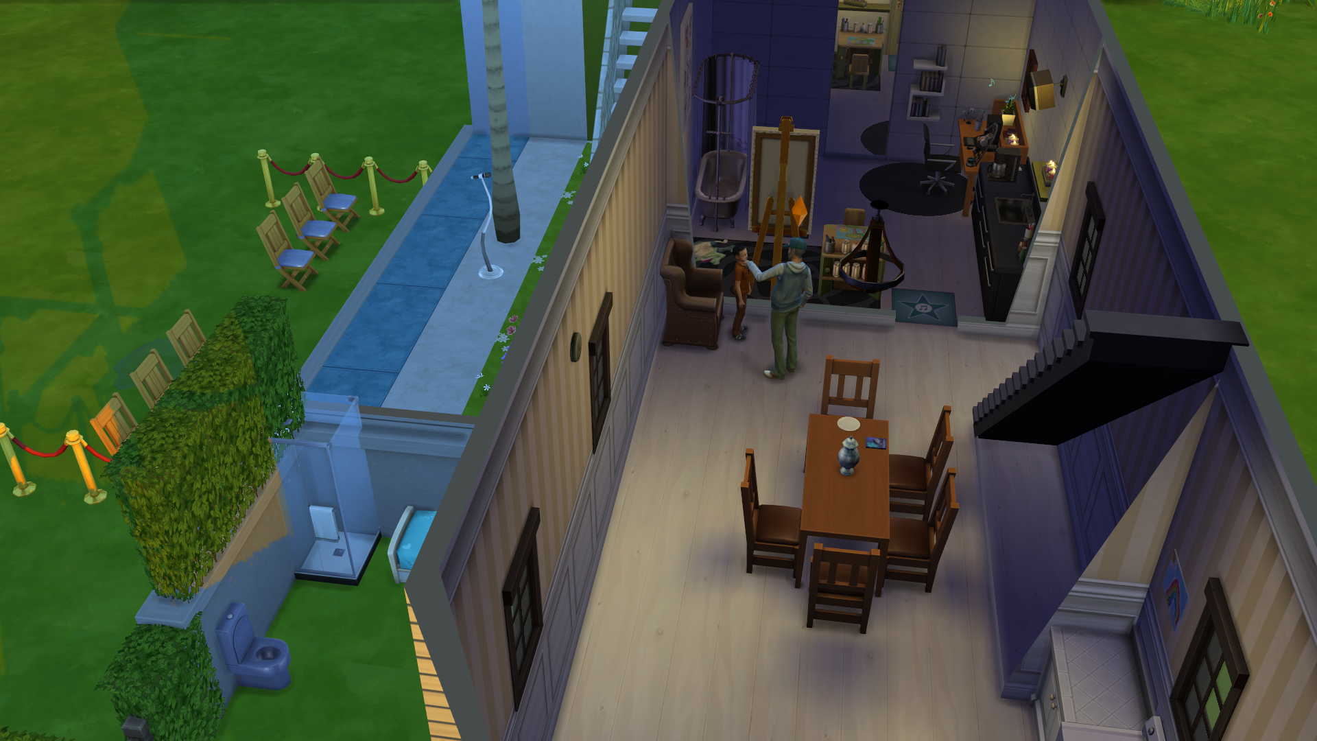 Raheem helping Lance with his studies.You can also see Lance's outdoor room and a little bit of the family theater in the back.
