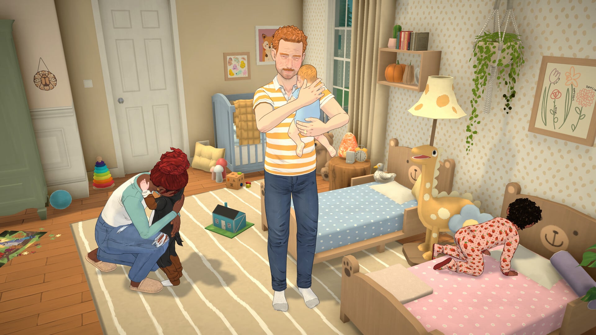 A Para holds a baby in a nursery in Paralives.