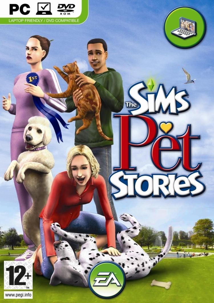 A smiling young woman in a red shirt is sitting on the grass with a Dalmatian puppy, while a man holding an orange tabby cat and a confident woman with dark hair and a first-place ribbon stand nearby, with a background of a park under a...