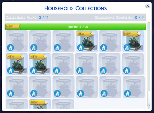 The insect collection view from The Sims 4 Outdoor Retreat.