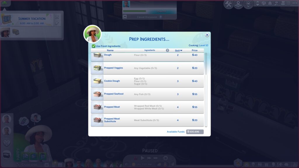 Prepped ingredients list